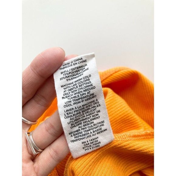 AVEC LES FILLES Orange Ribbed Knit Sweetheart Neckline Cheeky Bodysuit, Size S - Picture 12 of 13